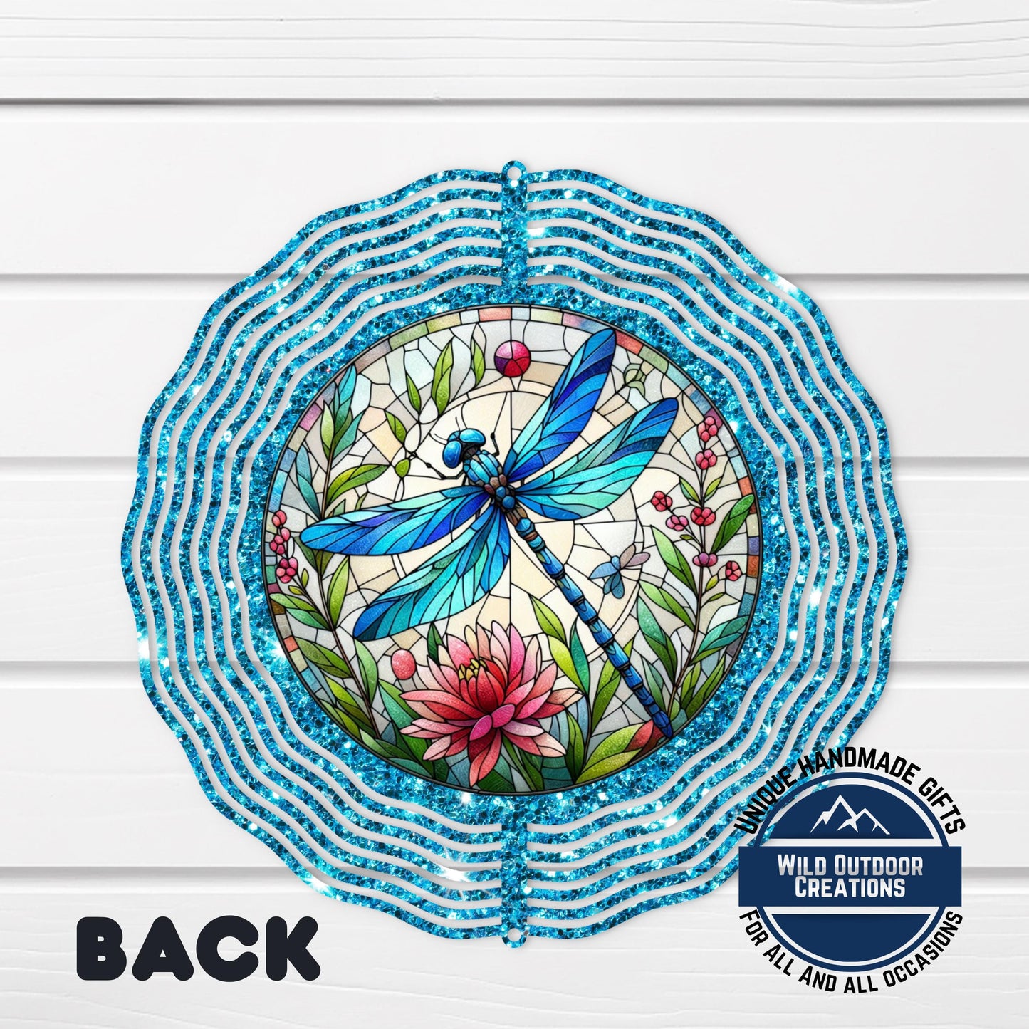 Dragonfly Wind Spinner - Vibrant Faux Glitter Stained Glass Garden Decor