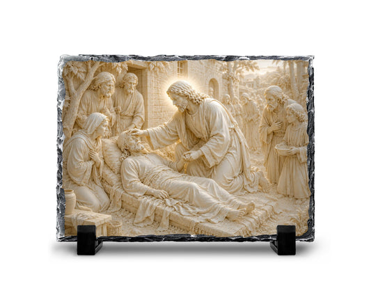 Jesus Healing the Sick Slate Plaque, Religious Bible Decor, Christian Get Well Gift