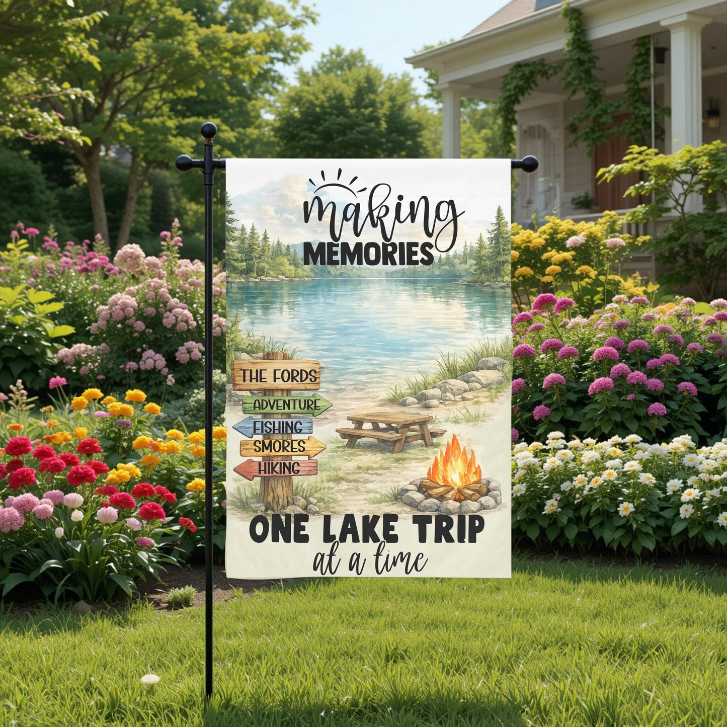 Personalized Lake Flag - Custom Lake Trip Garden Flag 12x18 | UV Protected Double Sided - additional angle