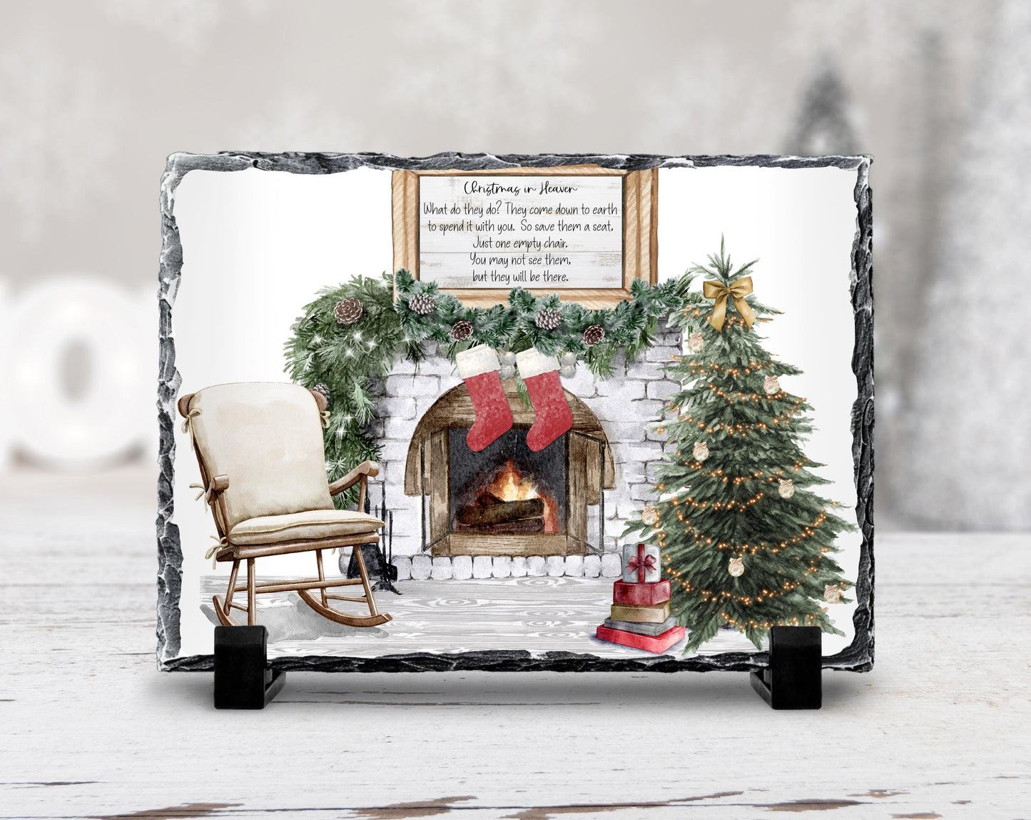 Christmas Memorial Slate Sign with Rustic Scene  Heartfelt Quote  A Thoughtful Gift for Grieving Families