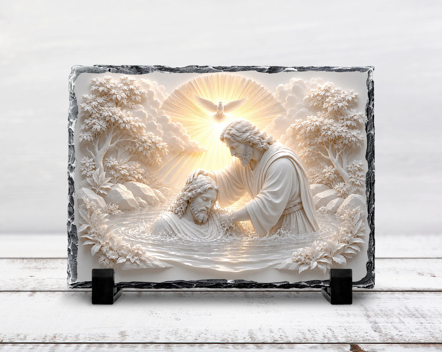 Baptism of Jesus Slate Plaque, John the Baptist Religious Decor, Christian Baptism Gift