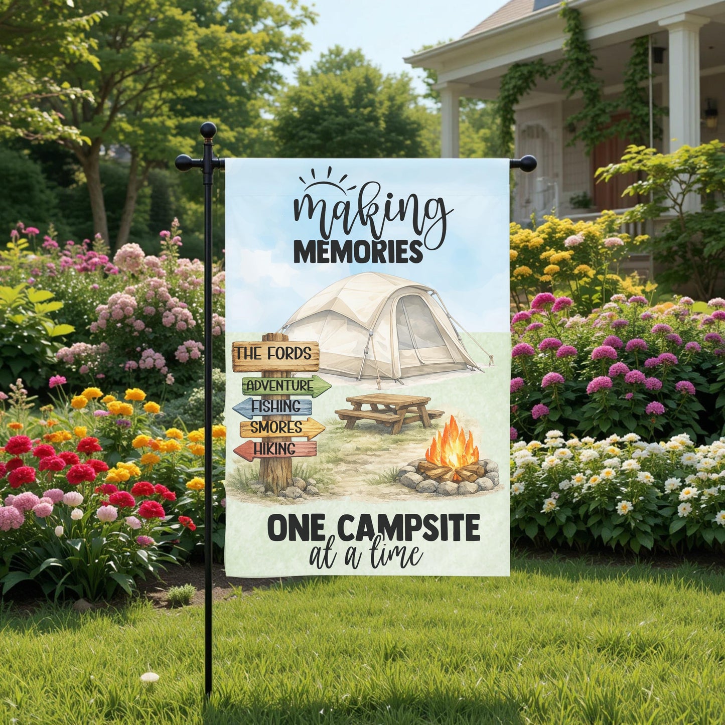 Personalized Camping Flag - Custom Tent Camping Garden Flag 12x18 Double Sided - additional angle