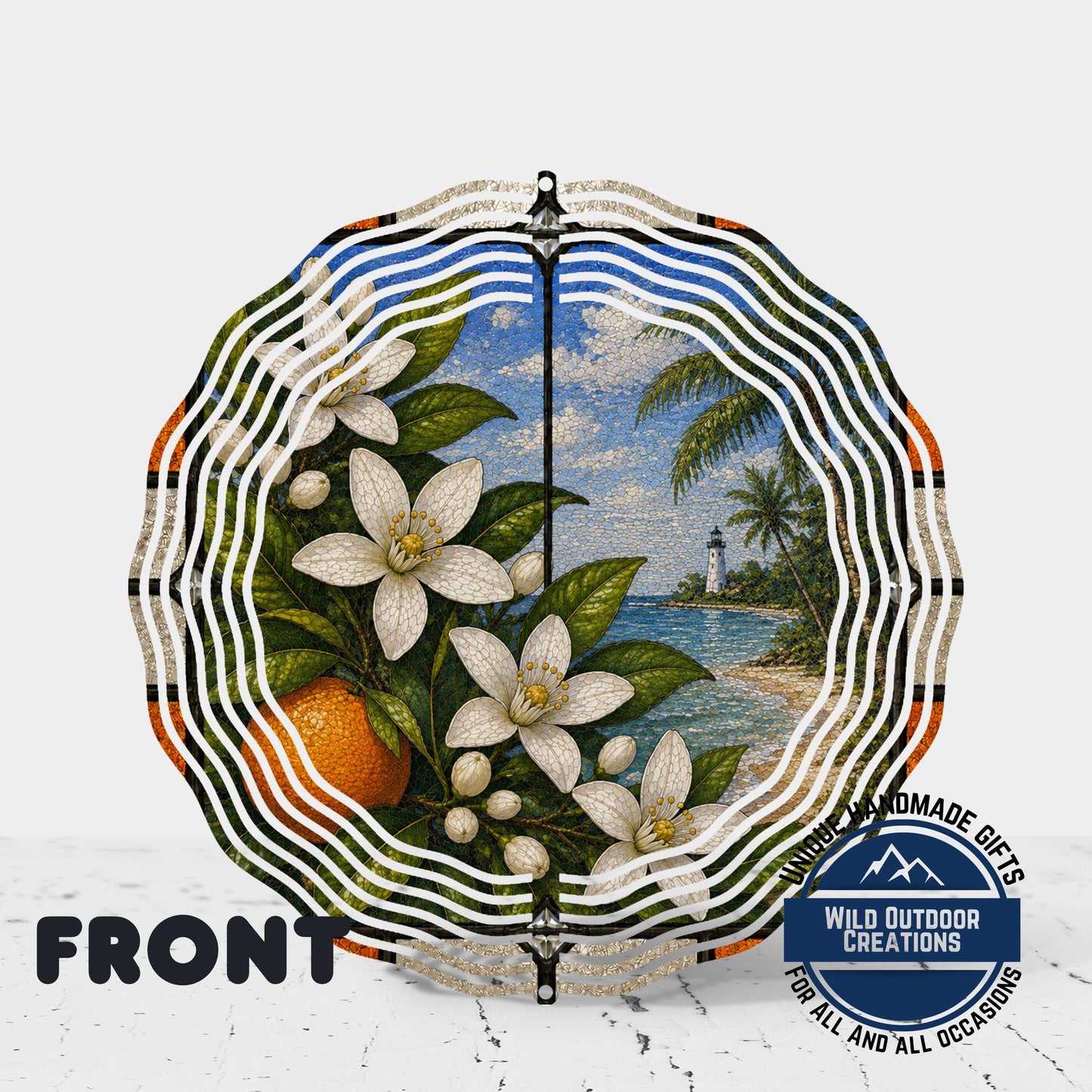 Orange Blossom Wind Spinner - Florida State Flower Aluminum Outdoor Garden Decor