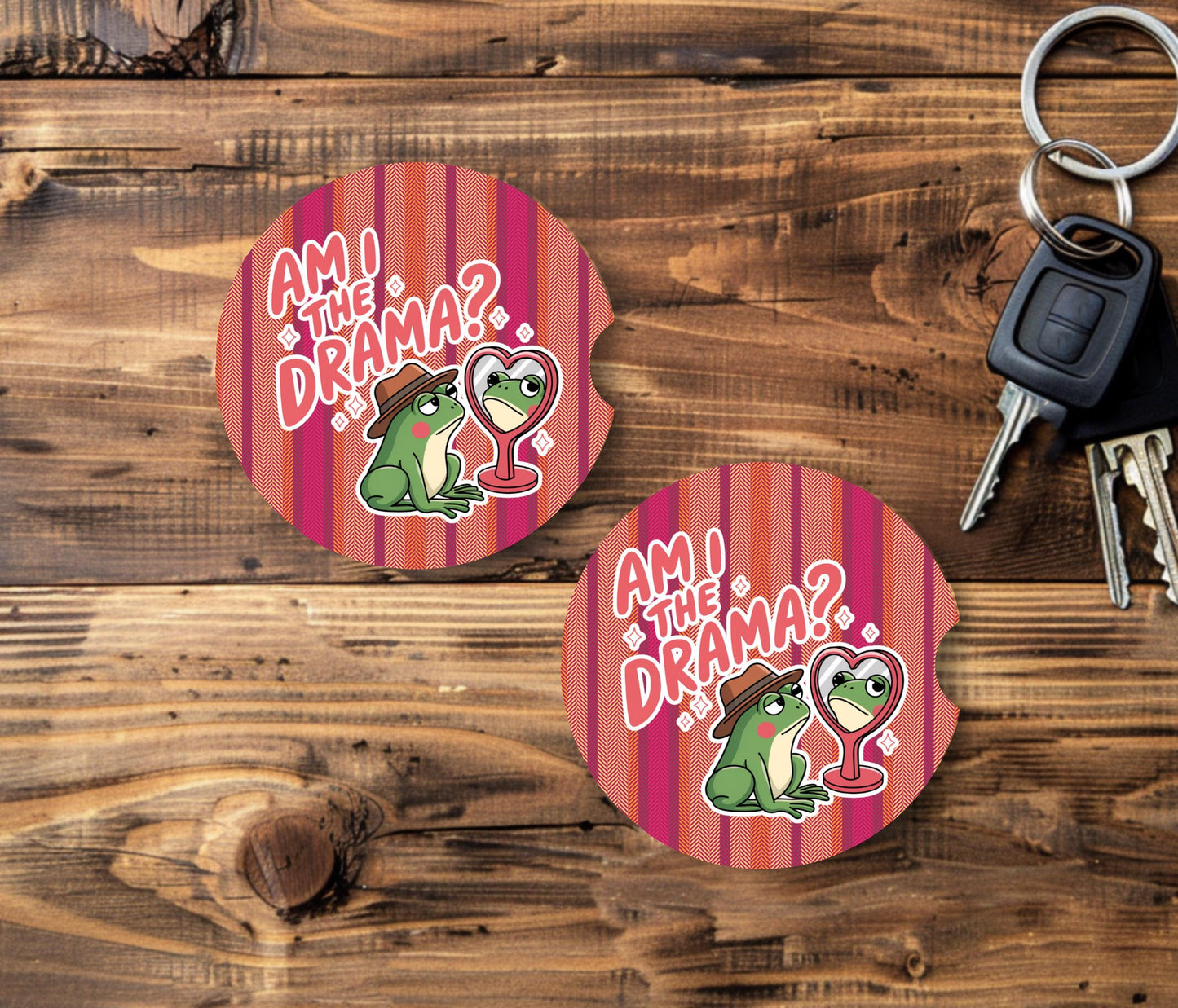 Frog Mirror Sandstone Car Coaster - Fun and Functional Auto Accessory