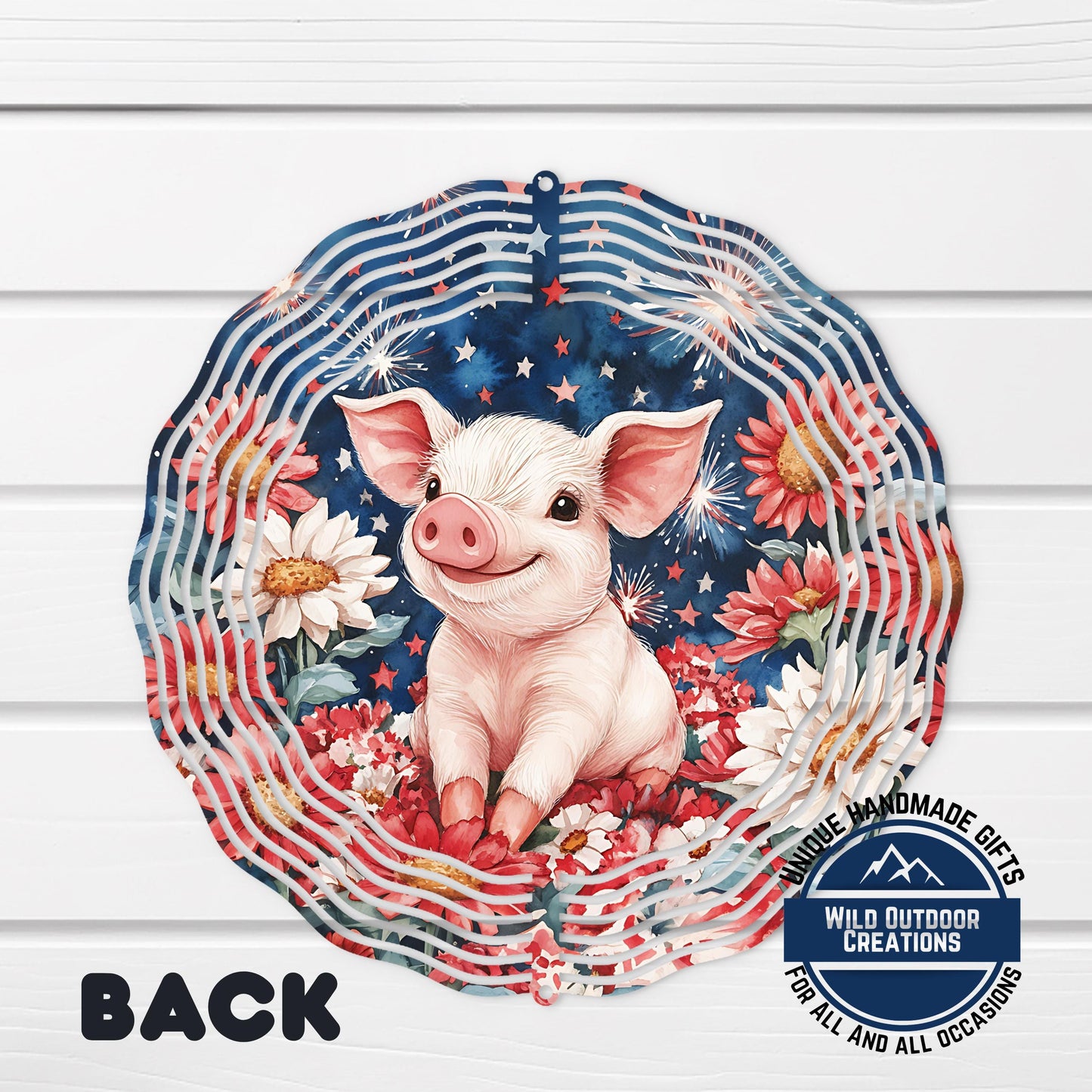 Patriotic Pig Wind Spinner - Aluminum Outdoor Spinner | Red White Blue Decor