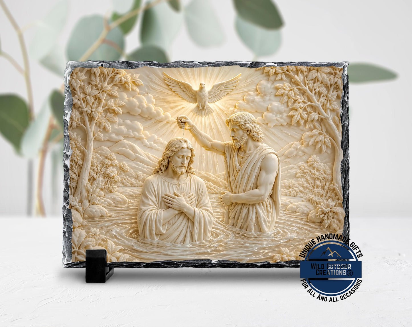 Jesus River Jordan Baptism Slate Plaque, Holy Spirit Dove Religious Decor, Christian Gift