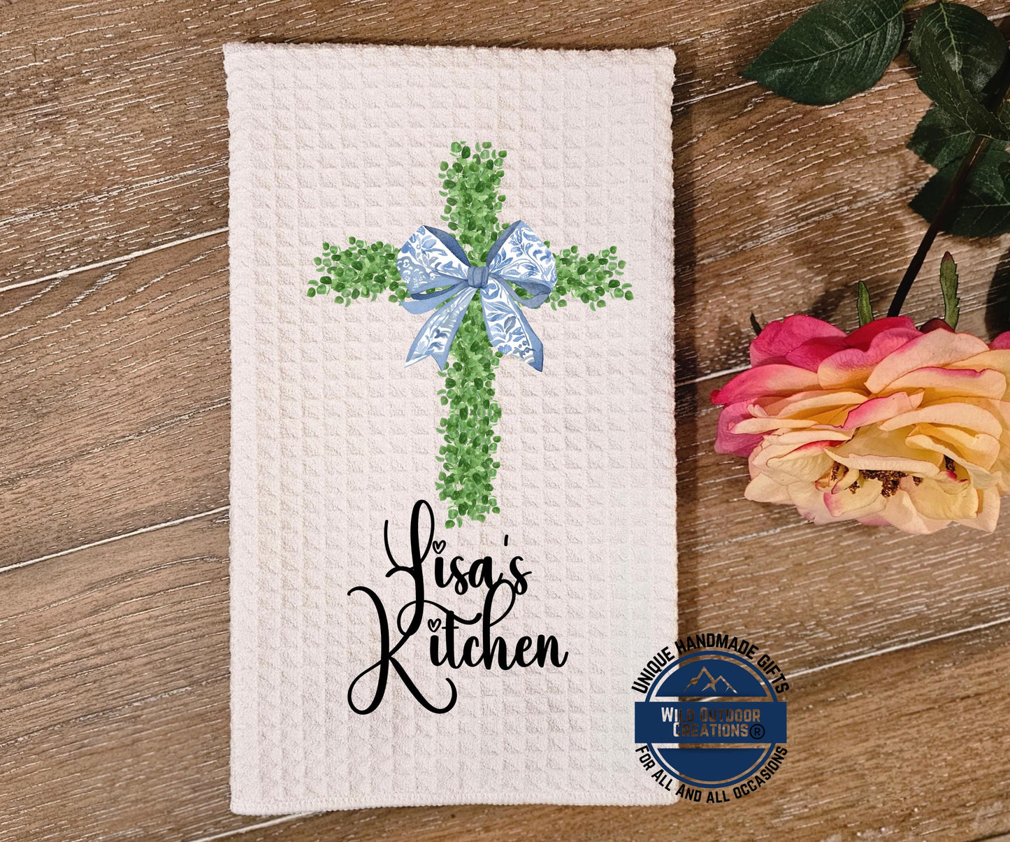 Personalized Kitchen Towel - Custom Name Cross Waffle Weave Easter Gift - packaging and presentation