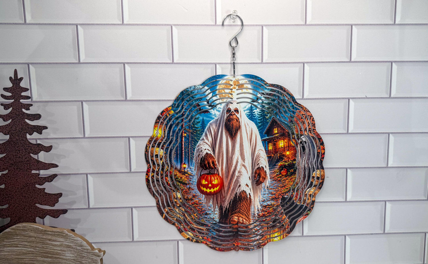 Ghost Wind Spinner, Bigfoot As Ghost, 10 Inch, 360 Swivel Decor