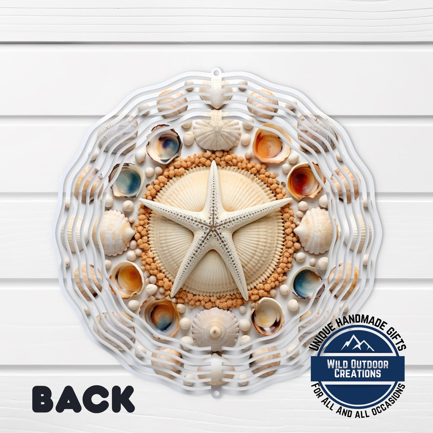 Coastal Seashell Wind Spinner - Aluminum Beach Nautical Yard Art, 10 Inch