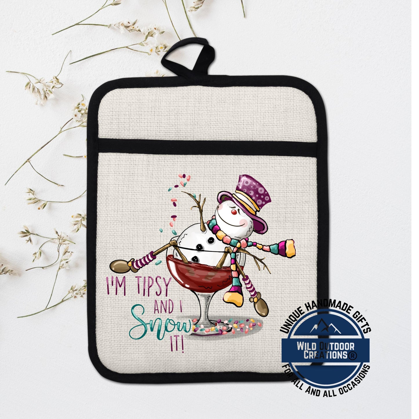 Snowman Wine Pot Holder Linen Hot Pad Tipsy Funny Christmas Kitchen Gift Decor