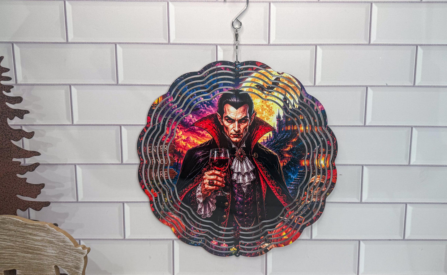 Halloween Wind Spinner, Dracula 10 Inch, 360 Swivel Porch Decor
