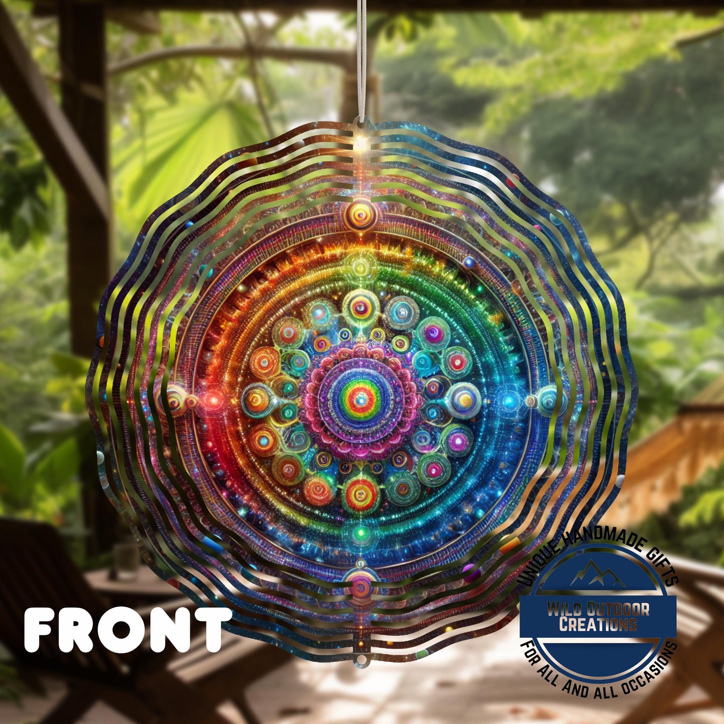 Neon Mandala Wind Spinner - Boho Garden Decor | Double Sided Aluminum Spinner