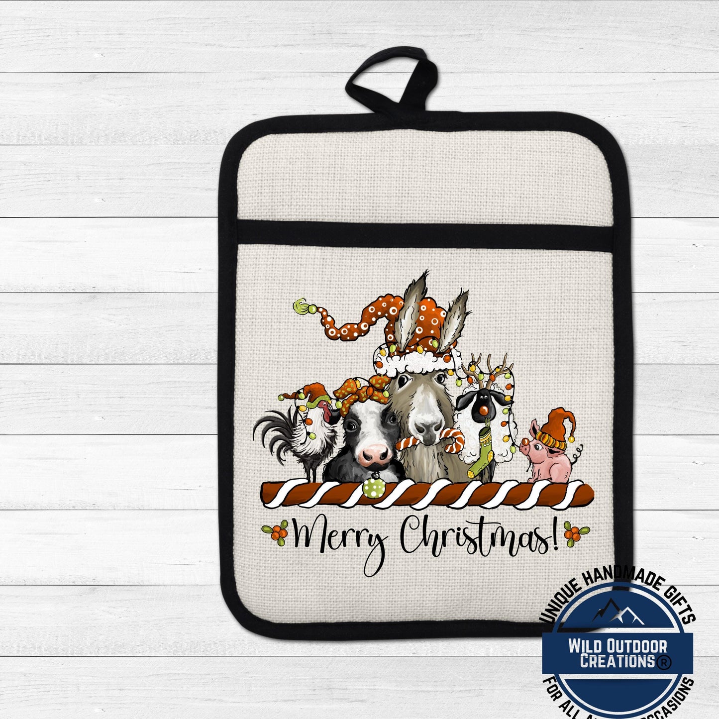 Christmas Farm Animal Pot Holder Linen Hot Pad Donkey Cow Pig Kitchen Gift