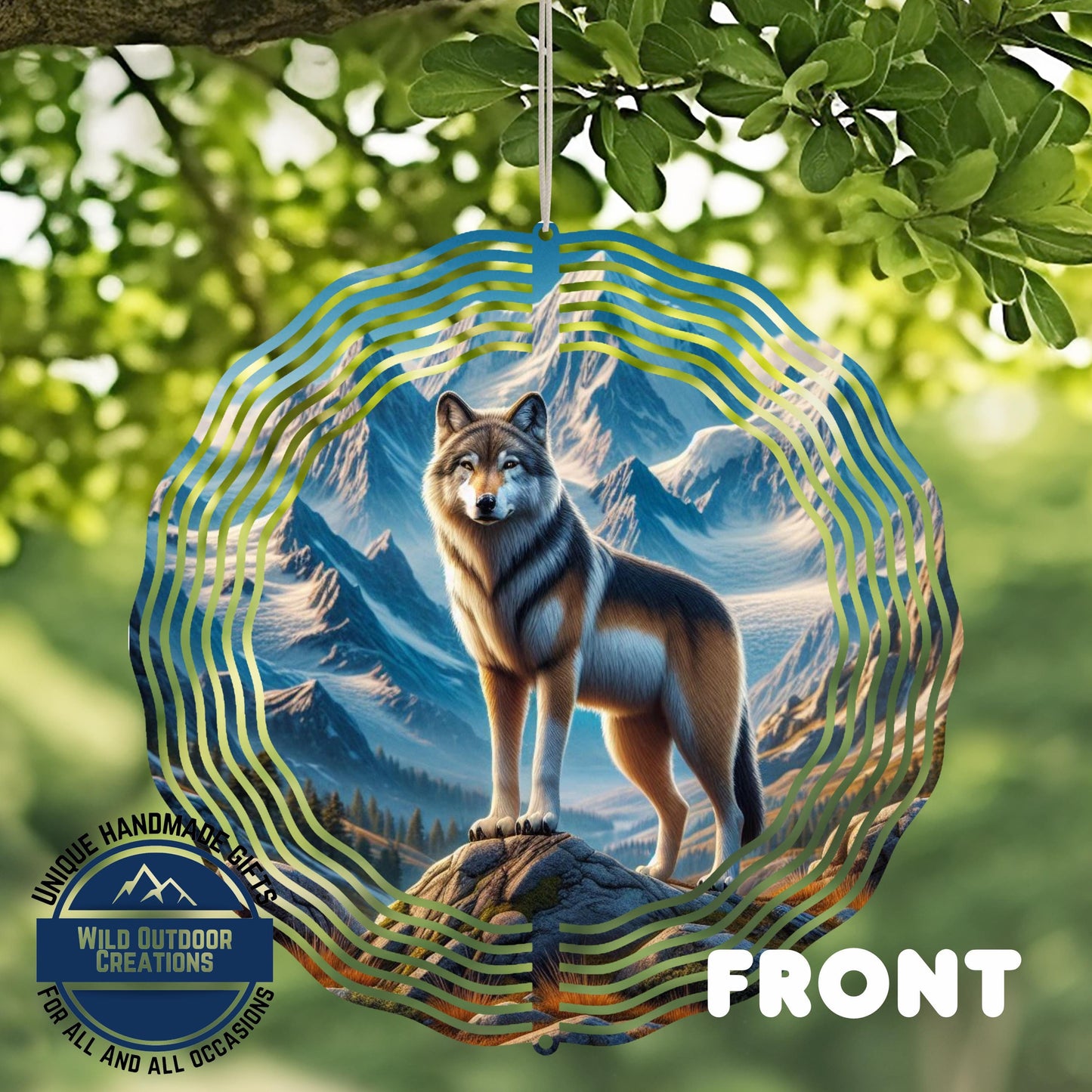 Wolf Wind Spinner - Double Sided Aluminum Outdoor Wind Spinner, 10 Inch Garden Decor