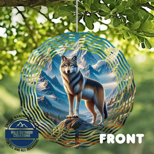 Wolf Wind Spinner - Double Sided Aluminum Outdoor Wind Spinner, 10 Inch Garden Decor