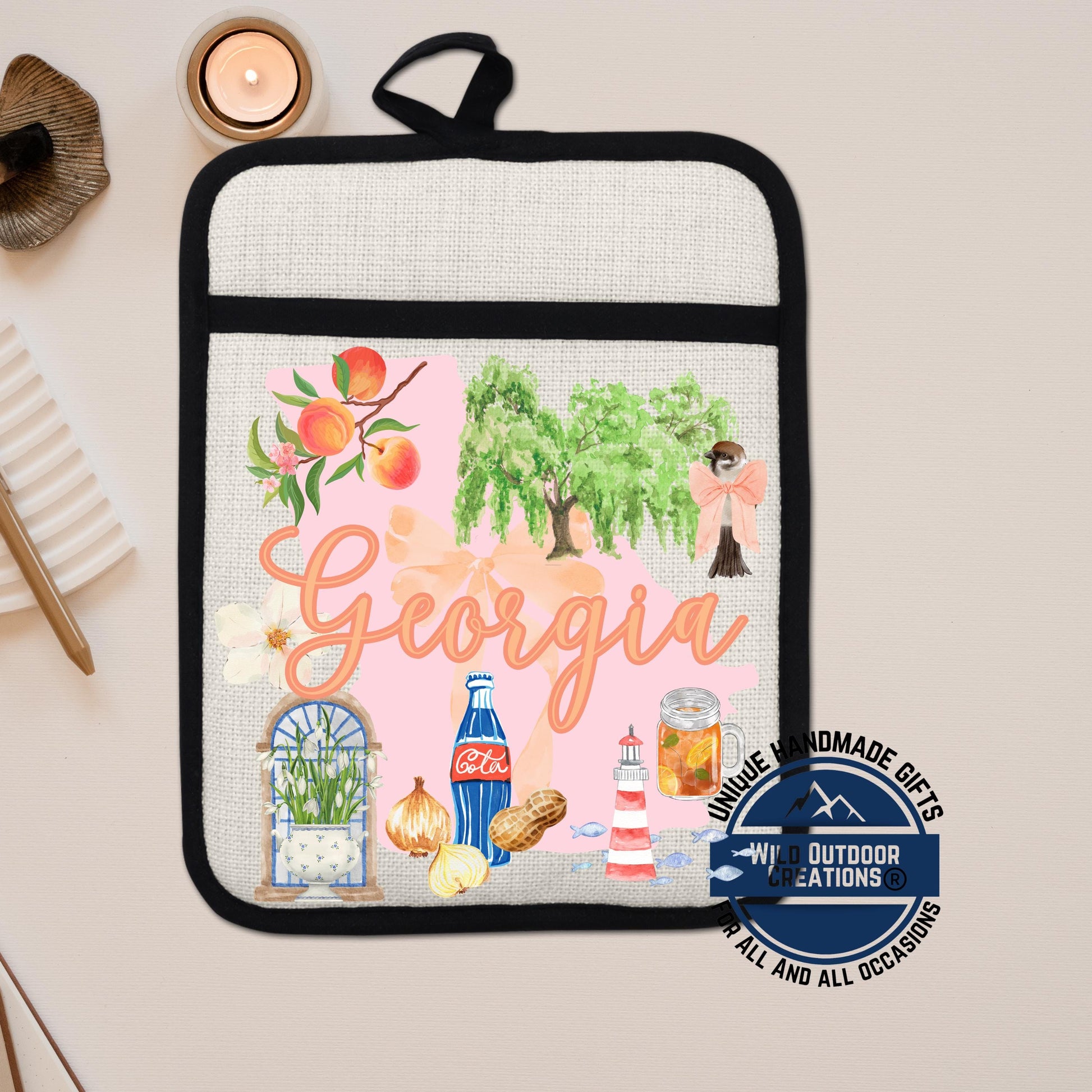 Georgia Pot Holder | Non Slip Silicone Pocket Potholder - Peach State Kitchen Gift - detail view