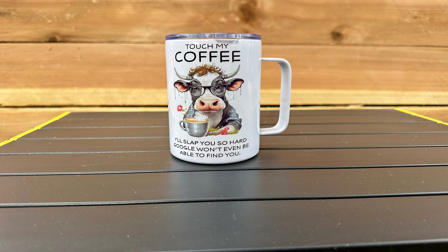 Funny Cow Mug, Unique Coffee Mug, Sarcastic Mug, Stainless Steel Travel Mug, Gift for Co-Worker, Secret Santa Gift for Women, Cow Lover Gift