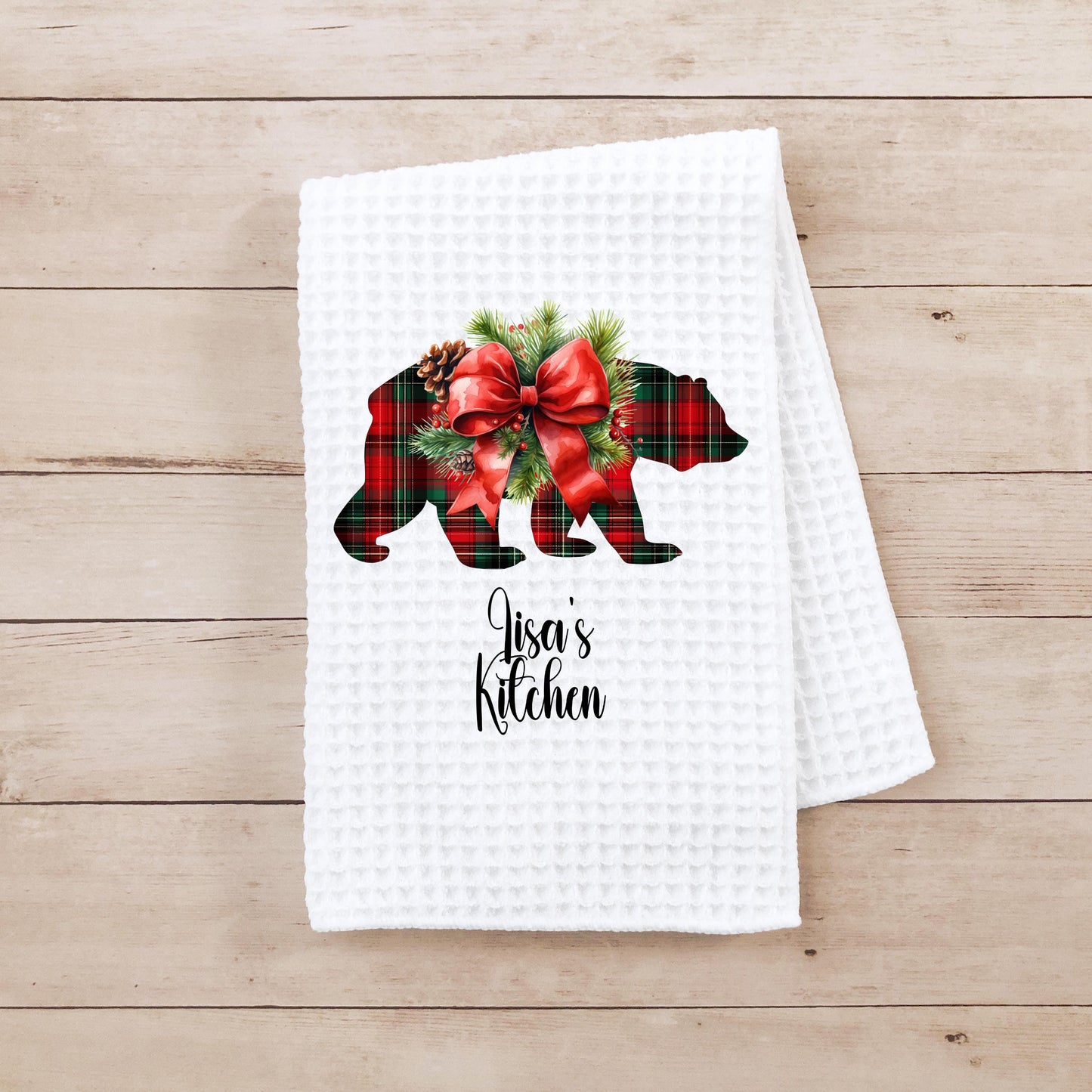 Personalized Christmas Bear Kitchen Towel - Cute Holiday Decor Gift for Home