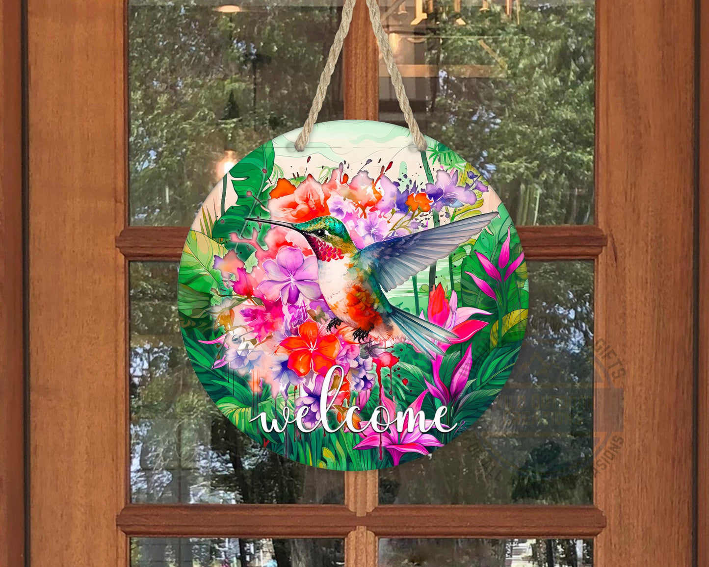 Floral Hummingbird Door Decor - Weather Resistant Garden Door Decor Sign