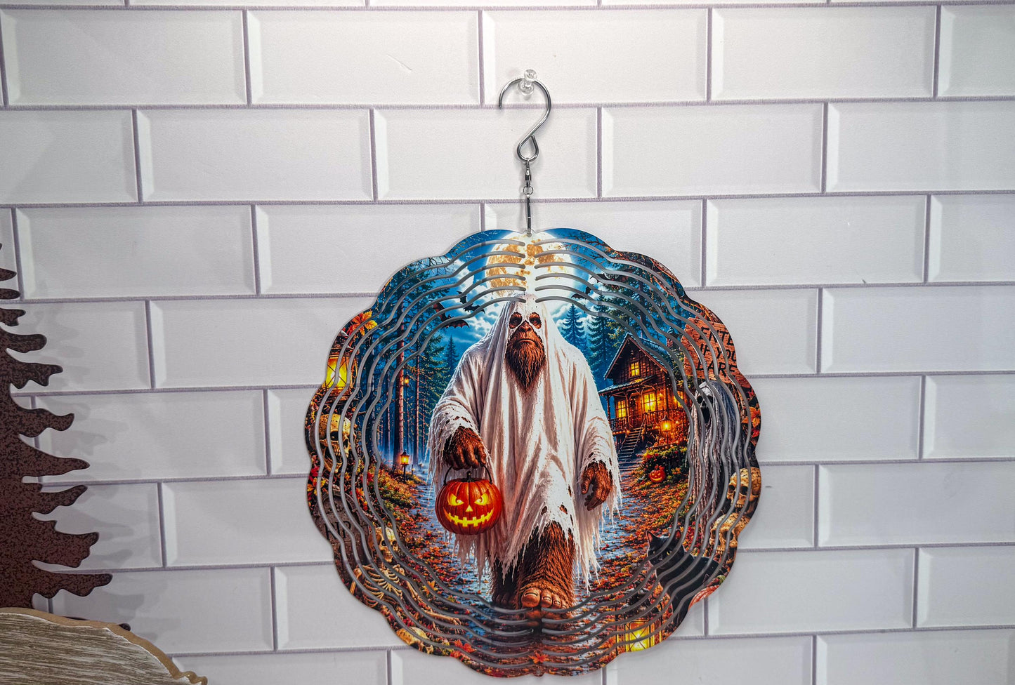 Ghost Wind Spinner, Bigfoot As Ghost, 10 Inch, 360 Swivel Decor