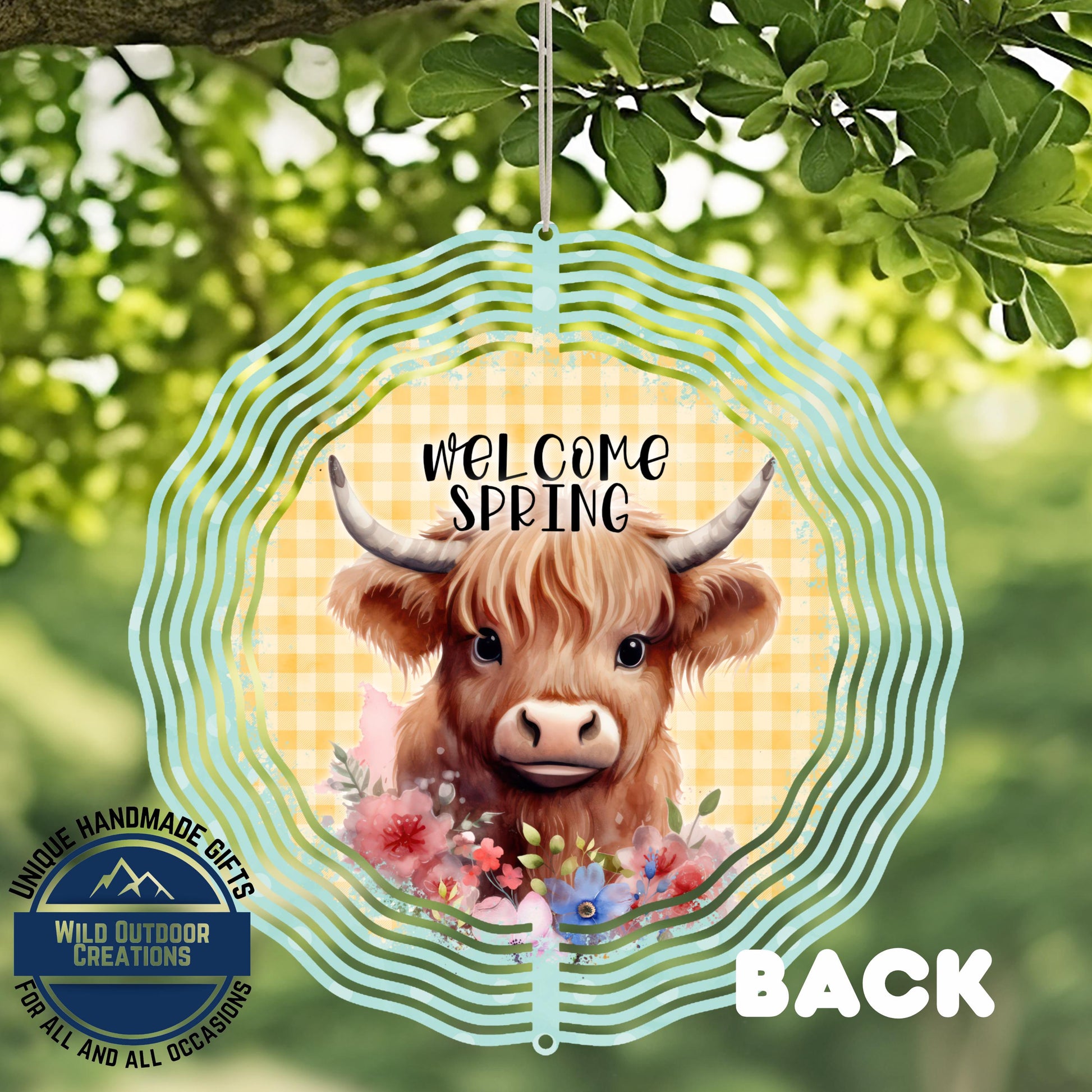Highland Cow Spinner - Double Sided Outdoor Garden Decor with UV Protected Finish - alternate view