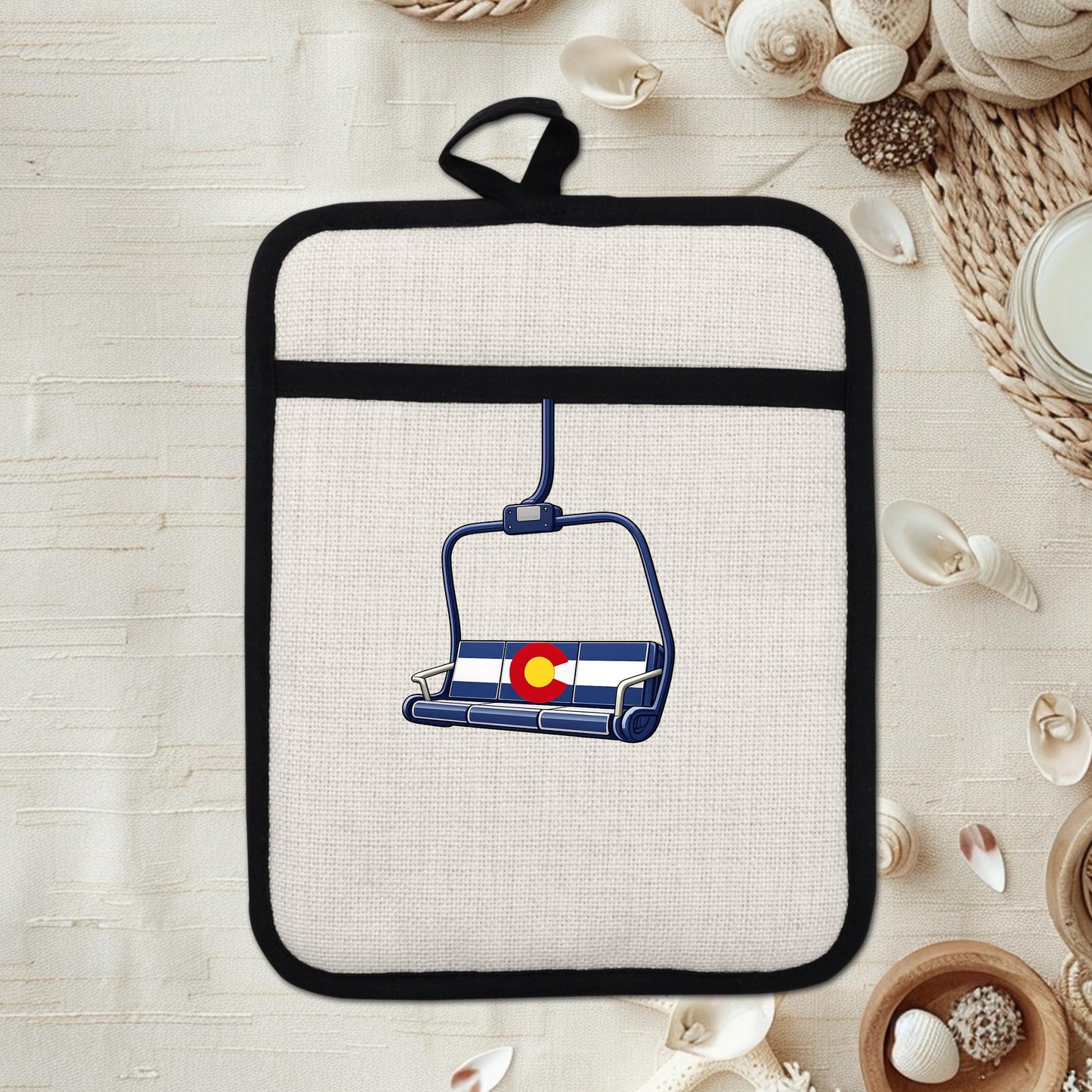 Colorado Flag Pot Holder – Ski Lift Pot Holder with Heat Resistant Mitt & Non Slip Trivet