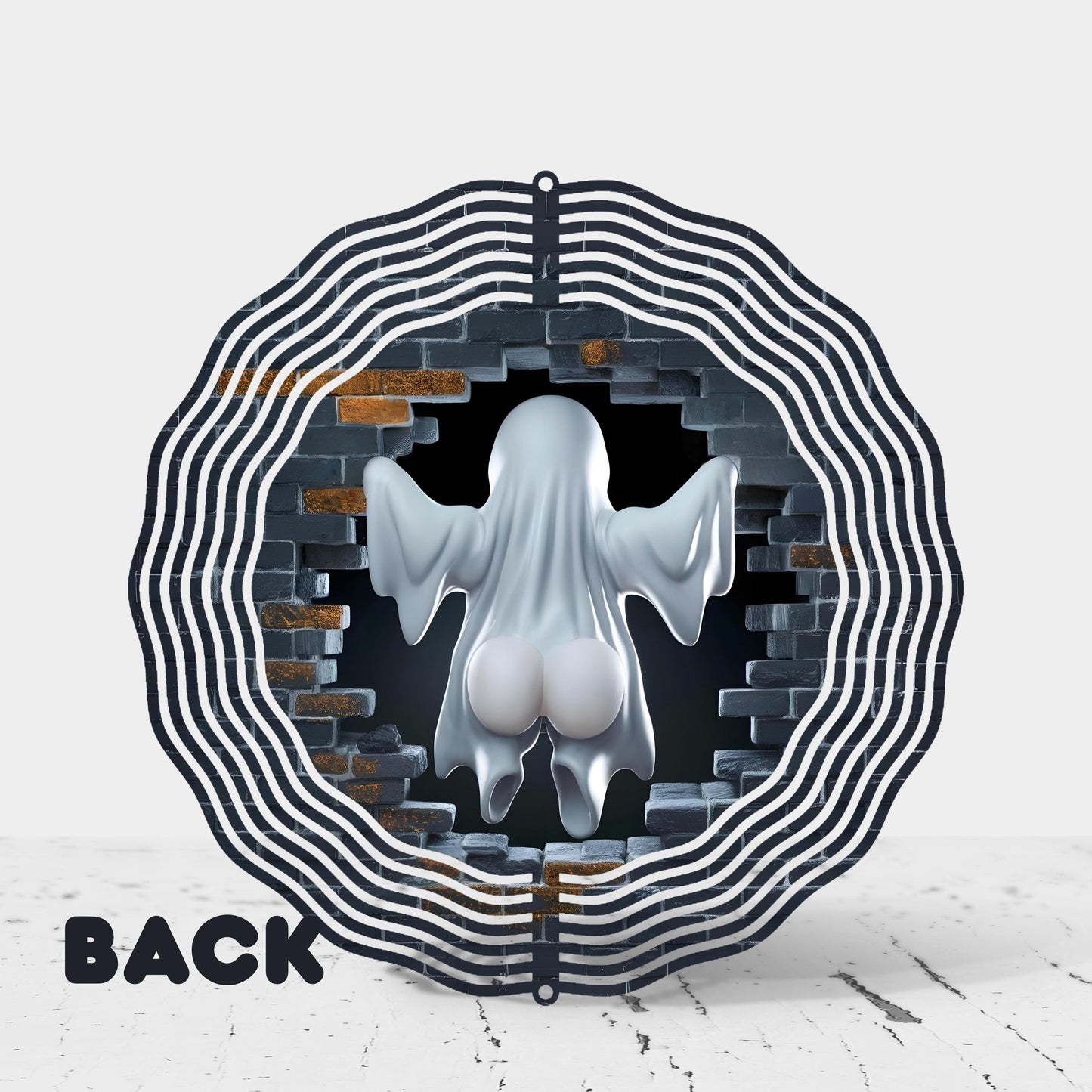 10x10 Inch Ghost Wind Spinner - 3D Double-Sided Aluminum Garden Art with Brick Wall Scene UV Coated for IndoorOutdoor Decor