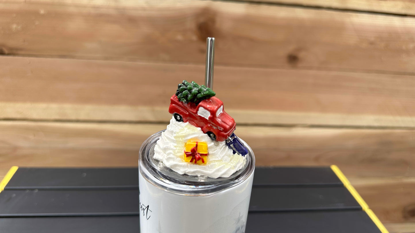 Christmas Red Truck Tumbler with Topper, Christmas Gift for Christmas Lover, Unique Gift For Her