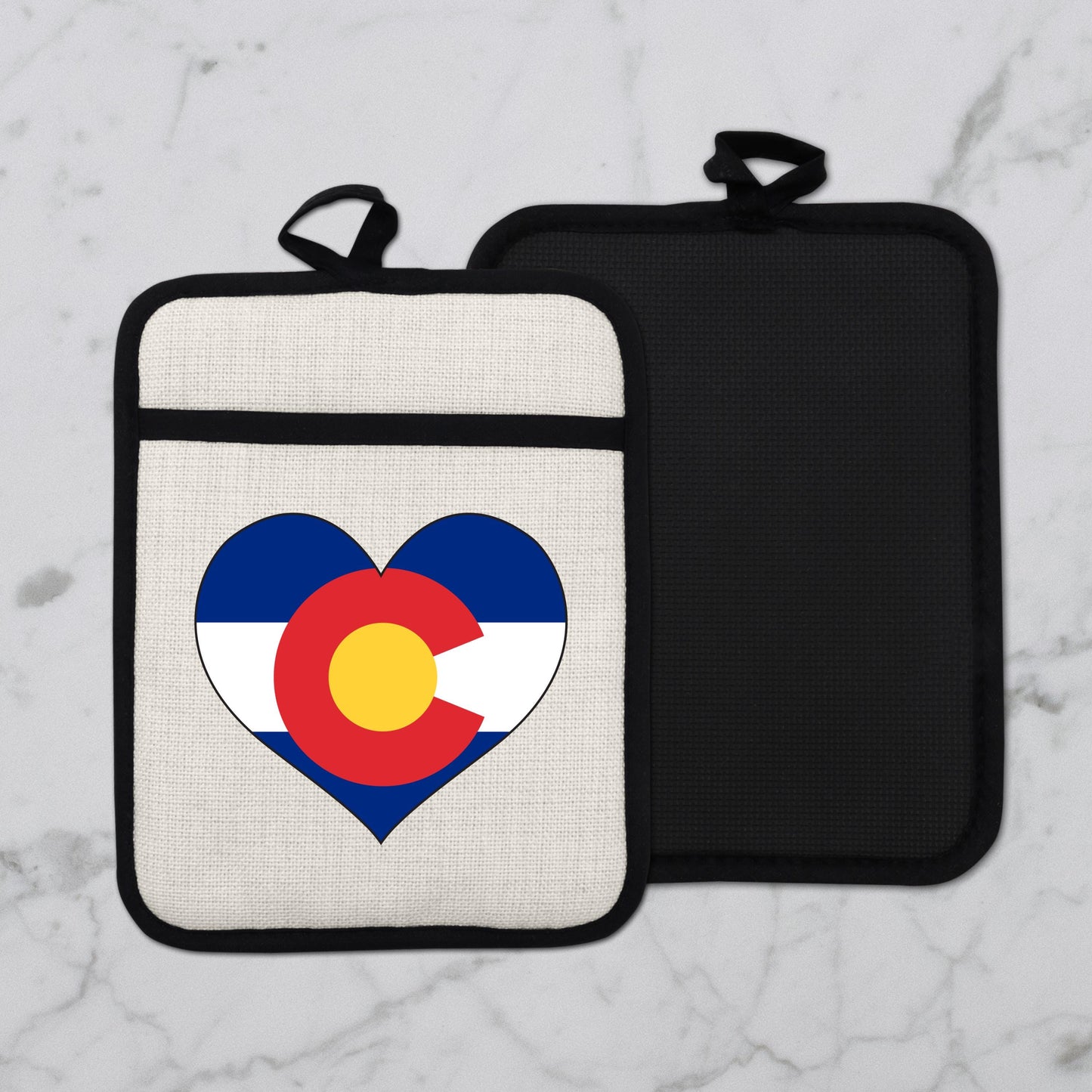Colorado Heart Pot Holder – Silicone Pot Holder with Linen Front & Heat Resistant Trivet