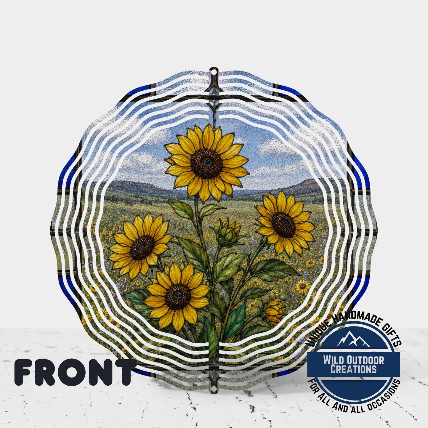 Sunflower Wind Spinner Kansas State Flower Stained Glass Style Garden Aluminum Outdoor Decor