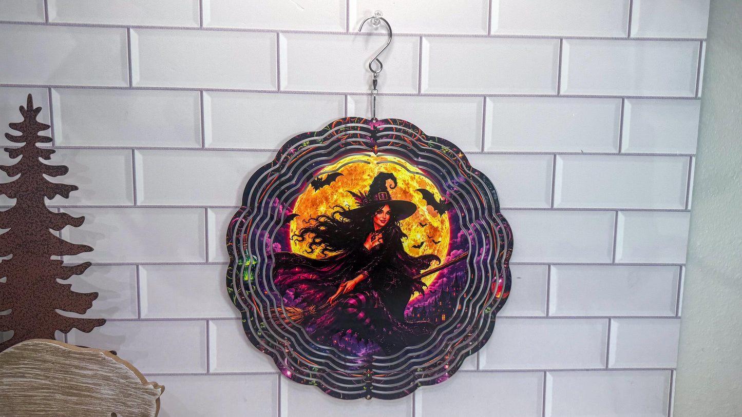 Witch Wind Spinner | Halloween Porch Decor - 10 Inch Swivel Display, Indoor Outdoor Accent