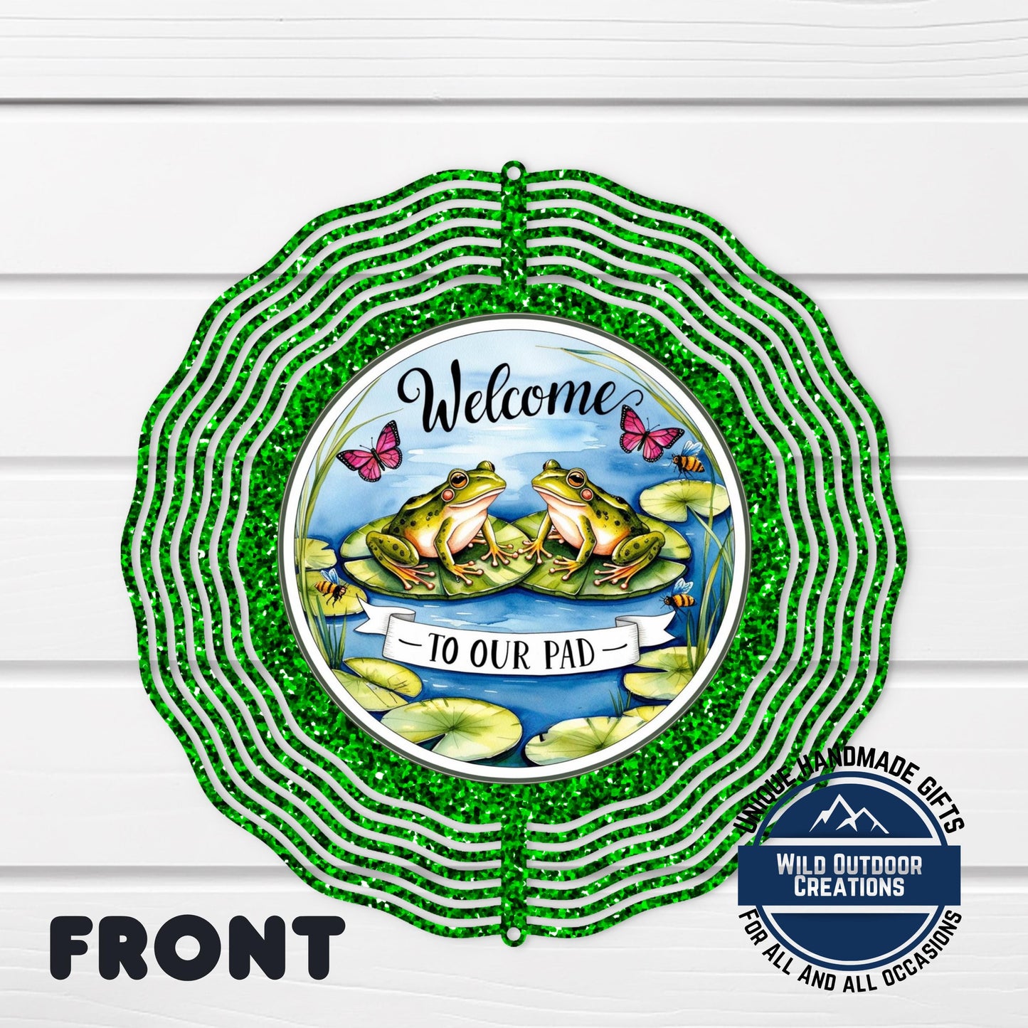 Frog Garden Spinner - Outdoor Garden Decor with Blue Green Glitter & UV Protection