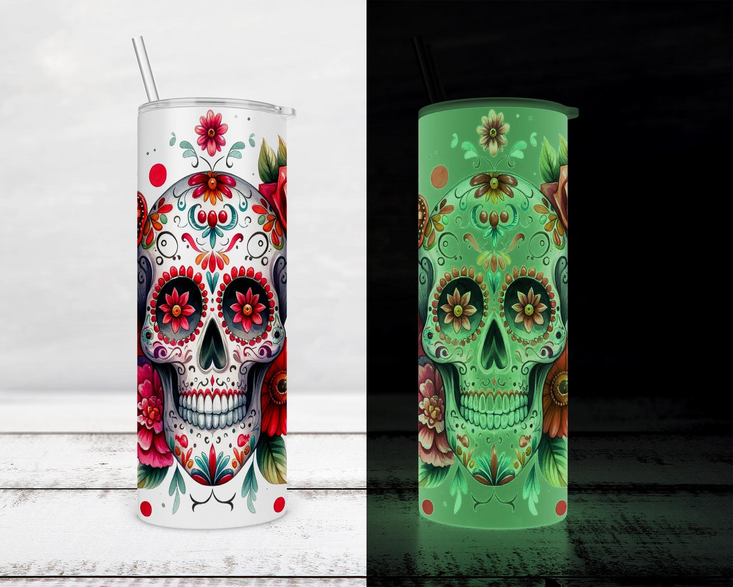 Unique Gifts for Spooky Chic, Glow In Dark Sugar Skull Tumble