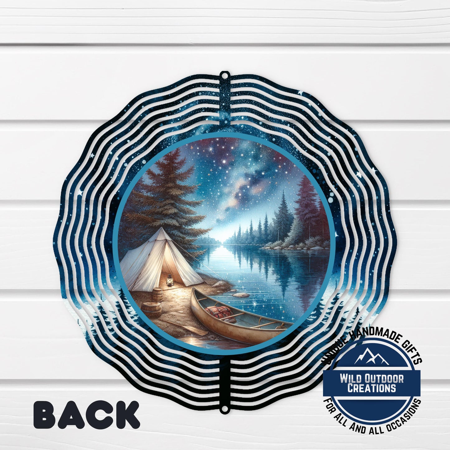 Camping Wind Spinner - Double Sided River Scene, 10 Inch Aluminum Garden Art