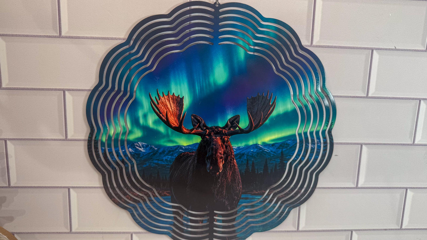 Northern Lights Moose | 10 Inch Wind Spinner - Wildlife Garden Decor | Indoor Outdoor Accent