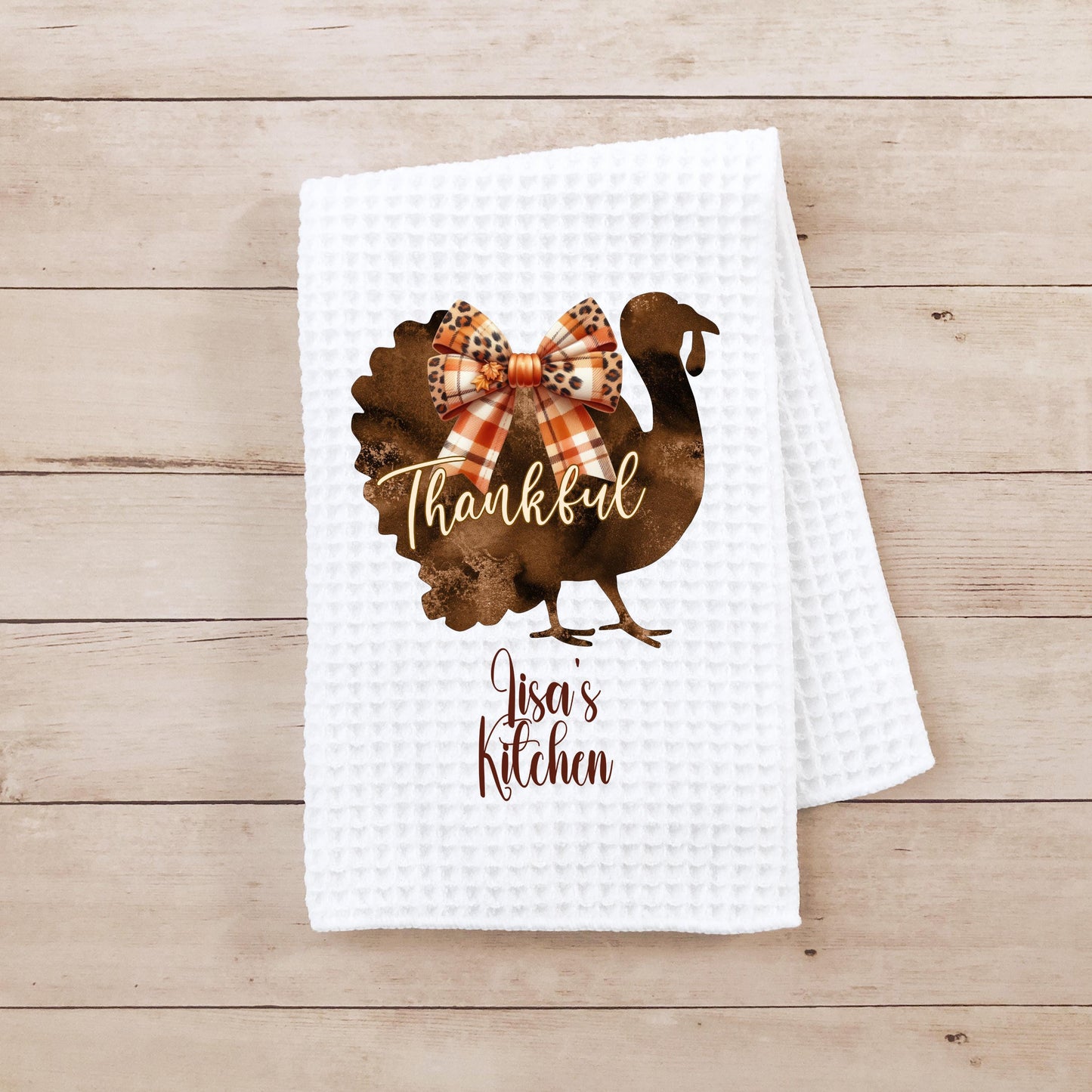 Personalized Thankful Turkey Fall Decor Towel - 16x24 Waffle Weave