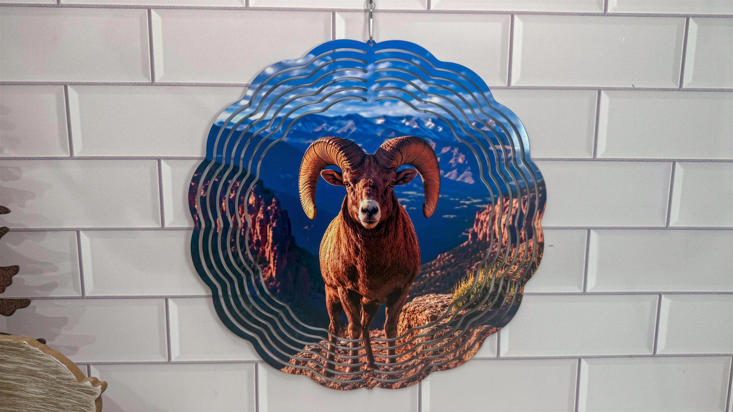 Big Horn Sheep Wind Spinner | 10 Inch | Wildlife Garden | Rotating Décor