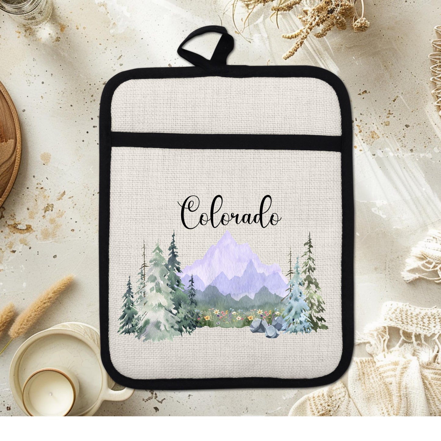 Purple Oven Mitt - Silicone Pot Holder With Heat Resistant Pocket & Hanging Loop