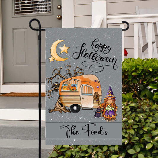 Personalized Halloween Garden Flag for Camping Enthusiasts - Custom Camper Gift Idea
