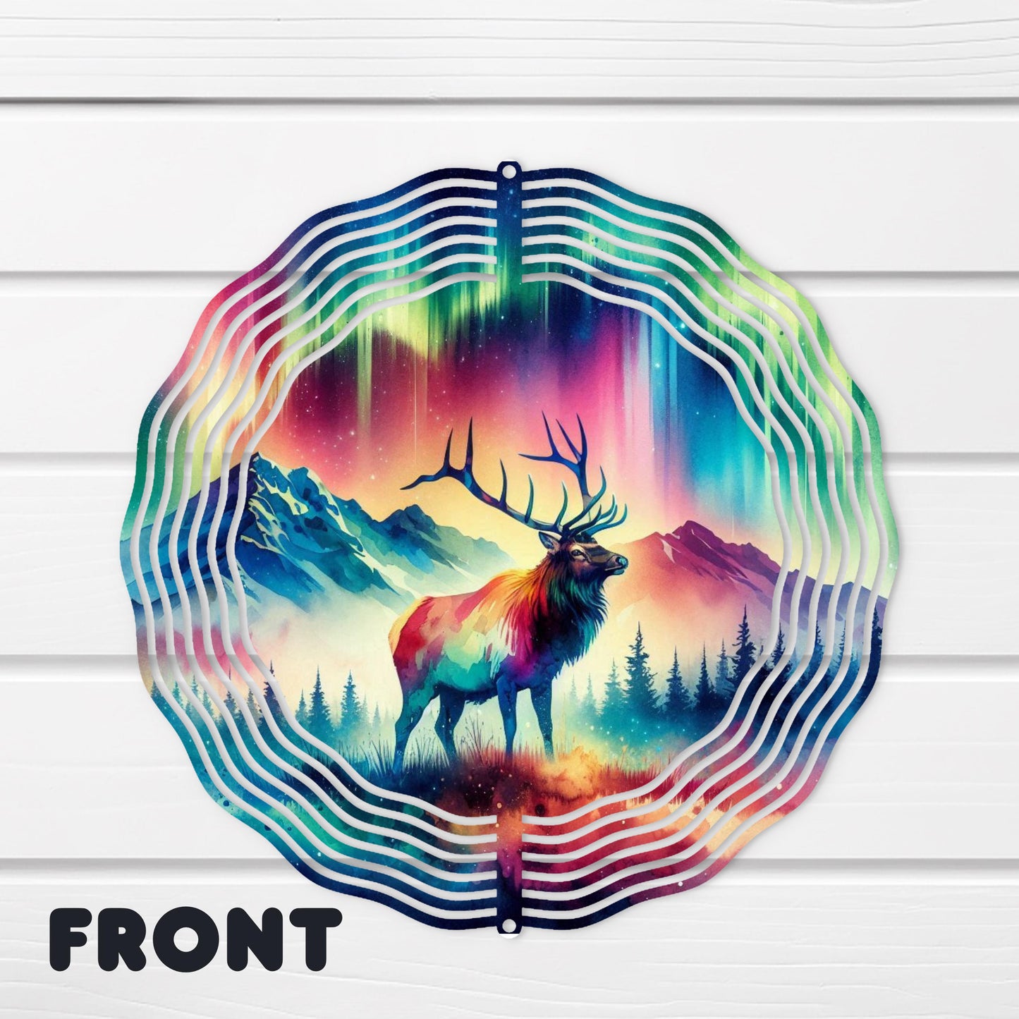 Elk Mountain Valley Wind Spinner - 10x10 Double-Sided UV Outdoor Art with Watercolor Northern Lights
