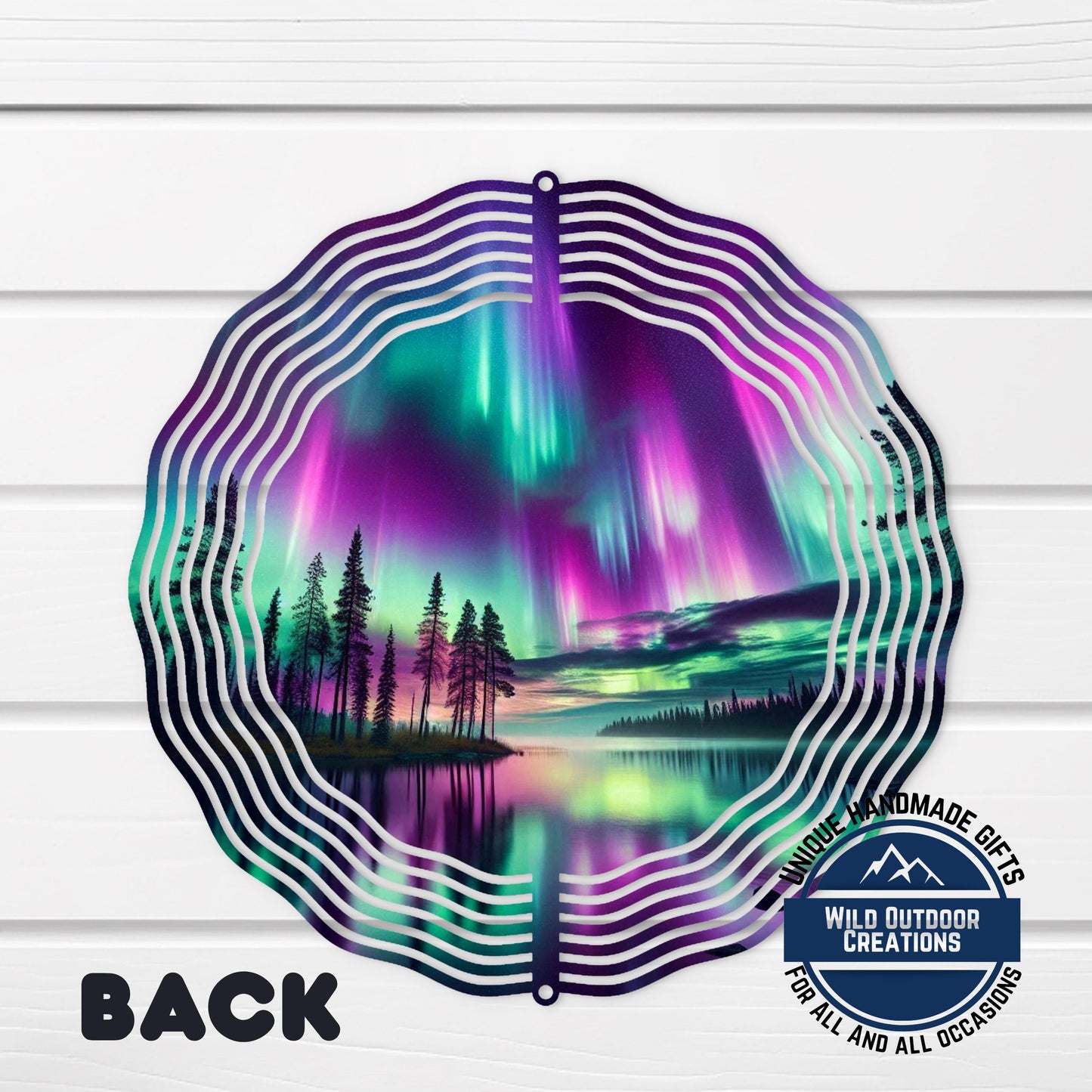 Northern Lights Wind Spinner - 10 Inch Double Sided Lake Scene Garden Decor