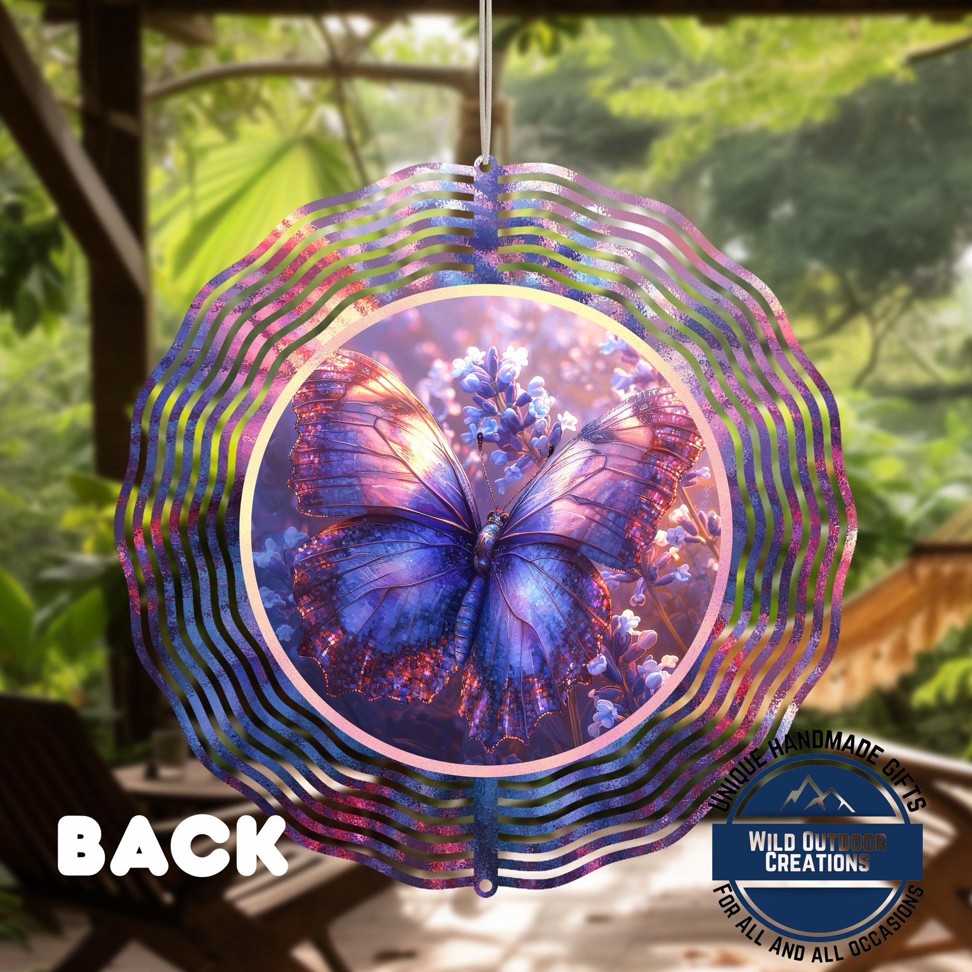 Butterfly Wind Spinner - Purple Blue Aluminum Garden Art | 360° Swivel Outdoor Décor - scale and size reference