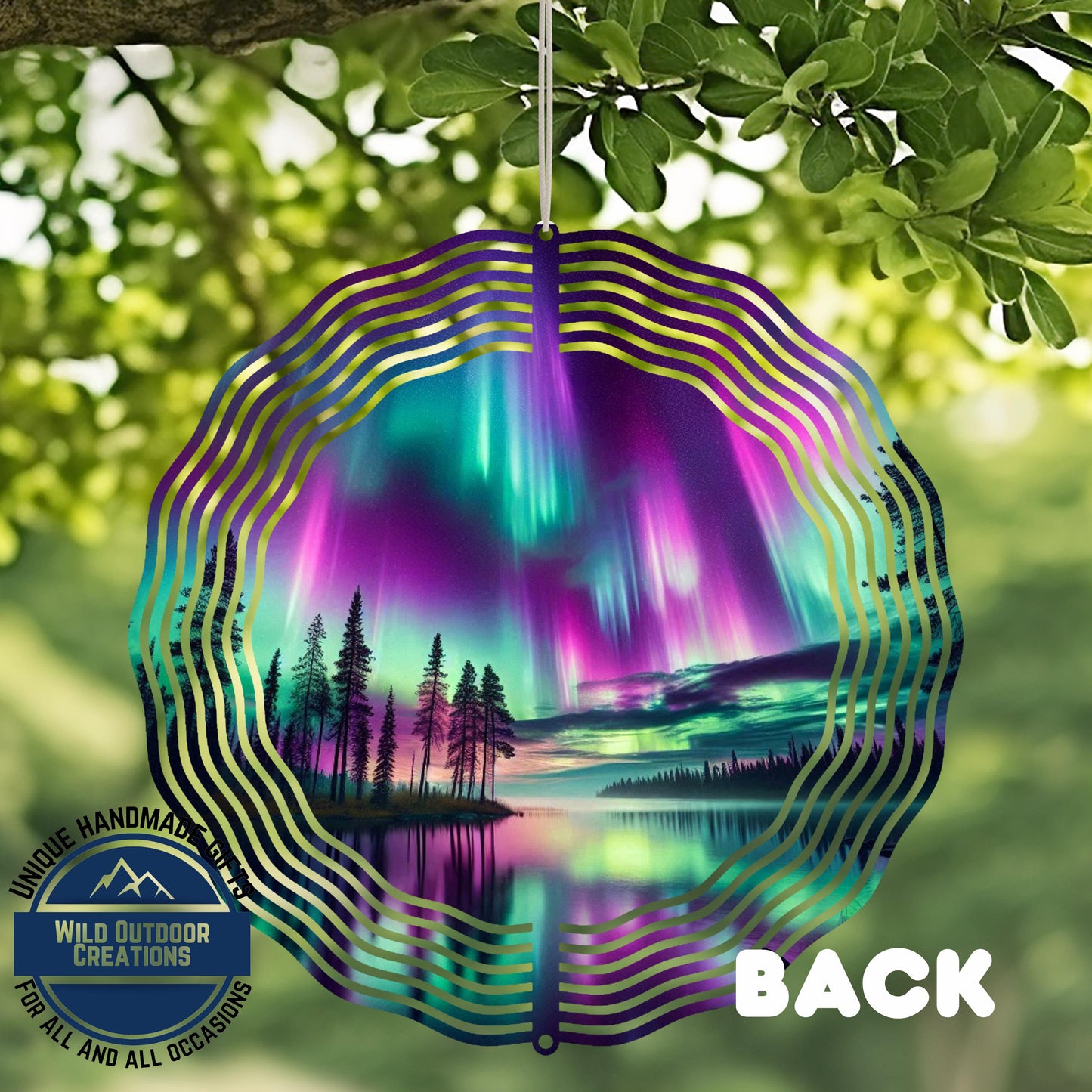 Northern Lights Wind Spinner - 10 Inch Double Sided Lake Scene Garden Decor