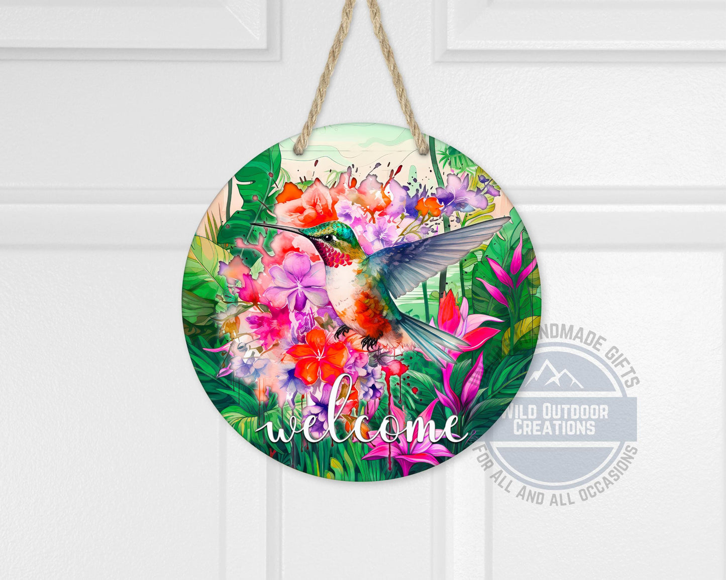 Floral Hummingbird Door Decor - Weather Resistant Garden Door Decor Sign
