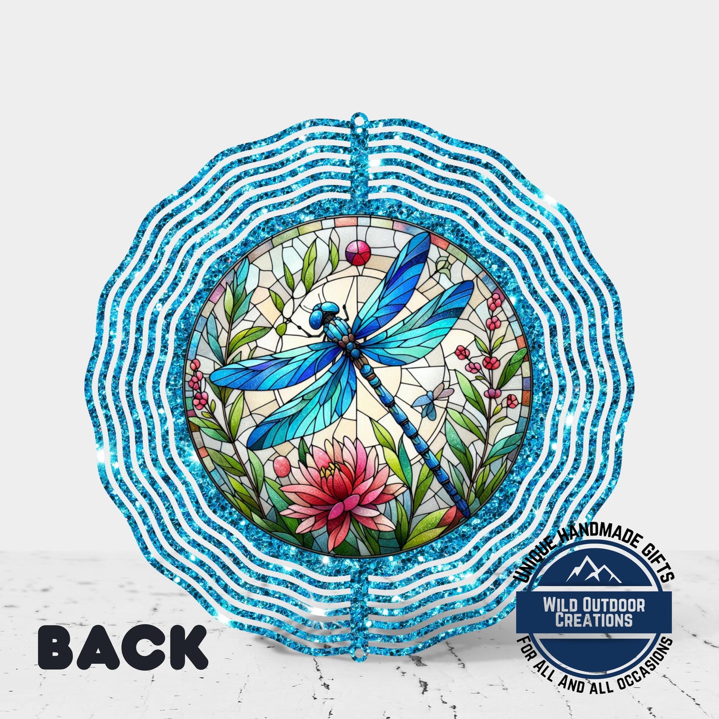 Dragonfly Wind Spinner - Vibrant Faux Glitter Stained Glass Garden Decor