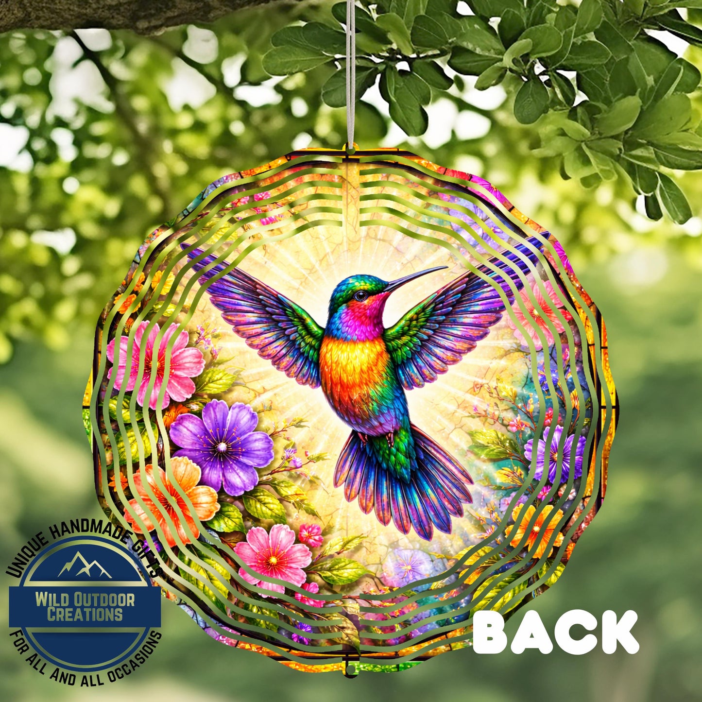 Hummingbird Garden Spinner - Double Sided 10" Floral Wind Spinner with Smooth 360 Rotation - alternate view