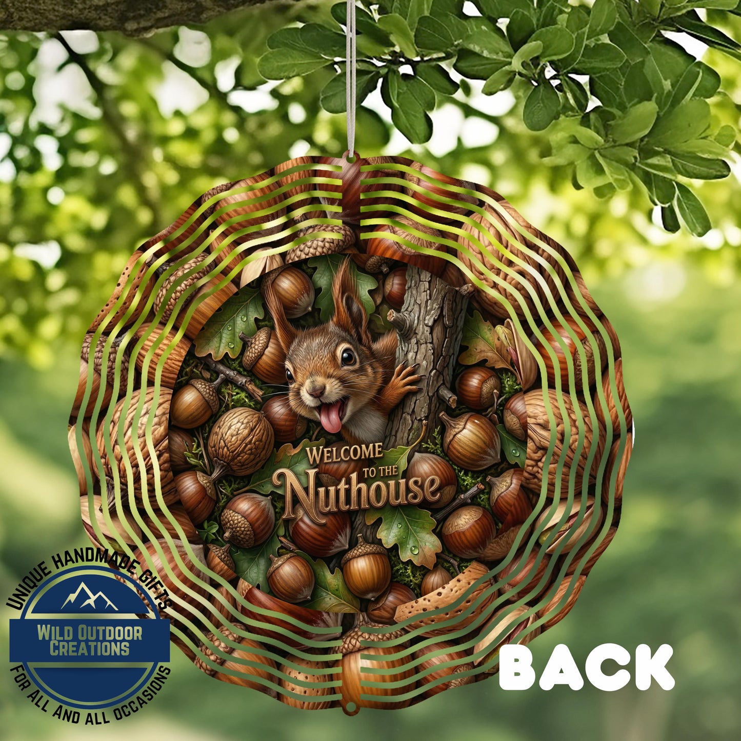 Squirrel Wind Spinner - Double Sided Aluminum Garden Wind Spinner with Nut House Art