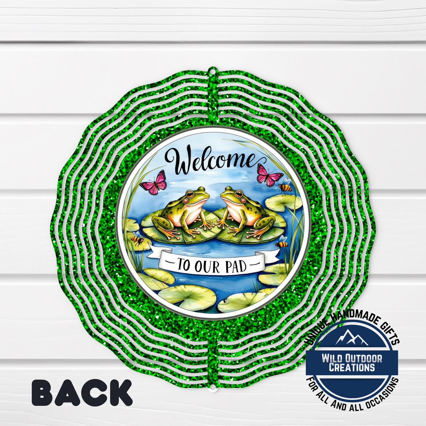 Frog Garden Spinner - Outdoor Garden Decor with Blue Green Glitter & UV Protection