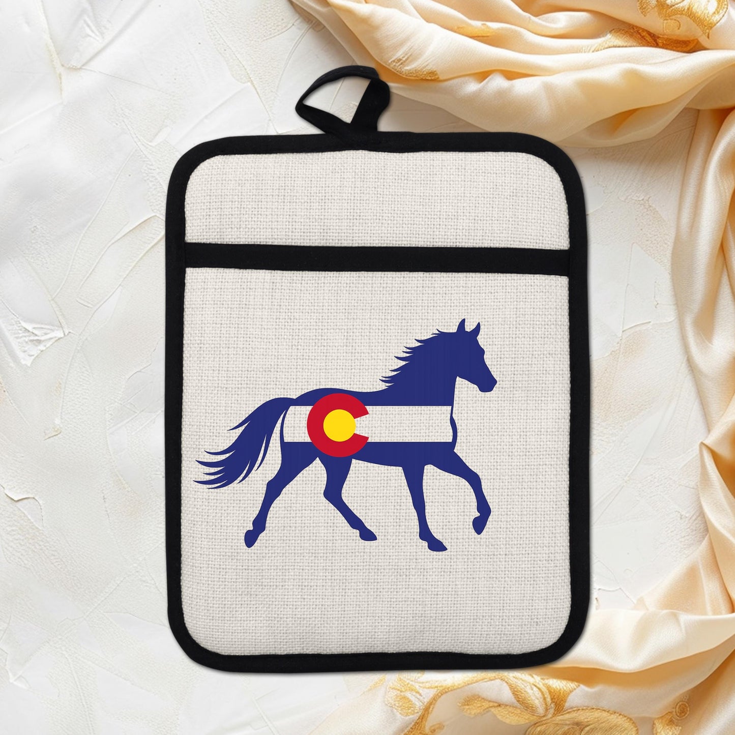 Horse Oven Mitt - Colorado Pot Holder With Silicone Back & Linen Front, Heat Resistant
