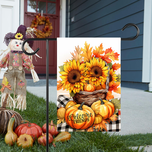 Double-Sided Sunflower Garden Flag 12x18 Inch Pumpkins Welcome Friends for Fall Decor
